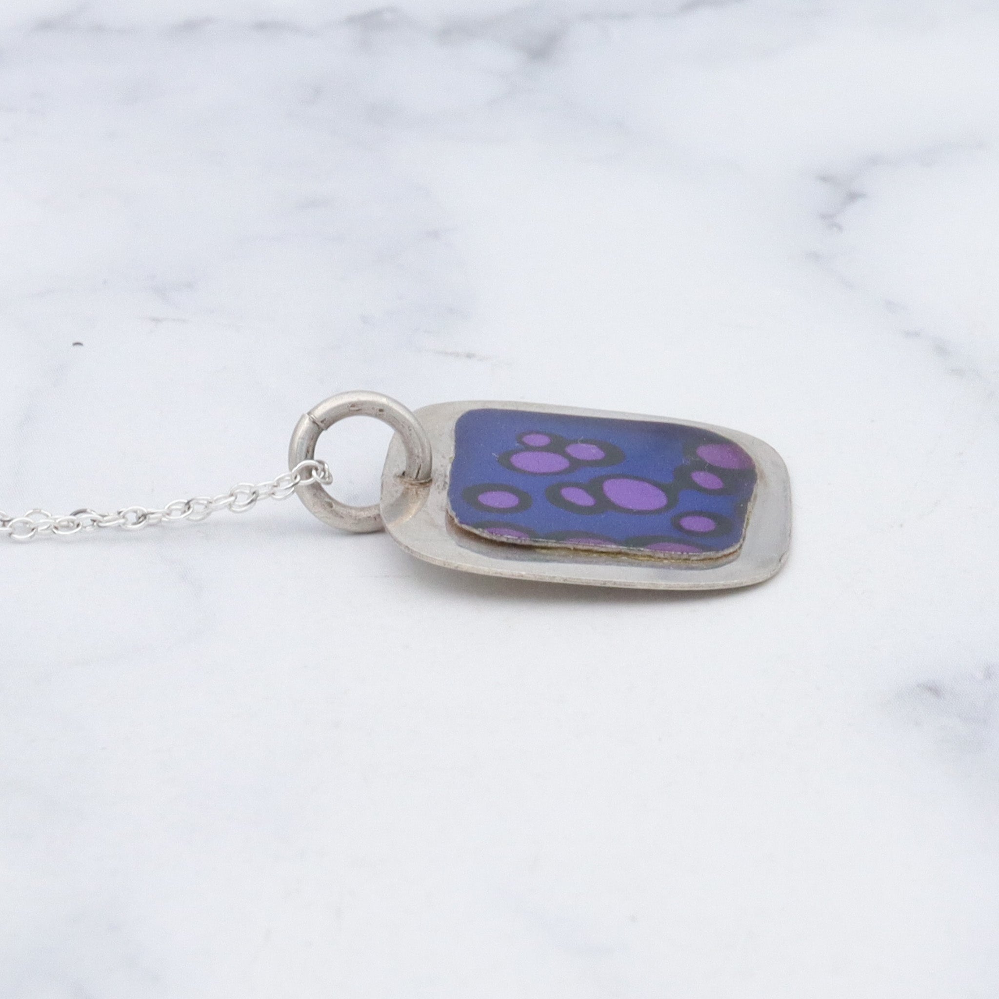 Vintage handmade 90’s sterling enamel tile pendant necklace